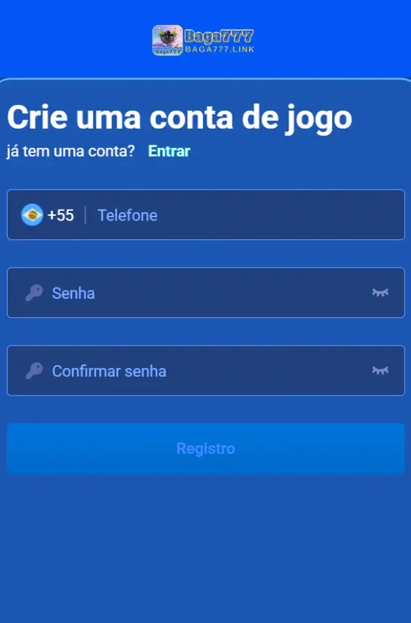 Processo simples de cadastro no BAGA777